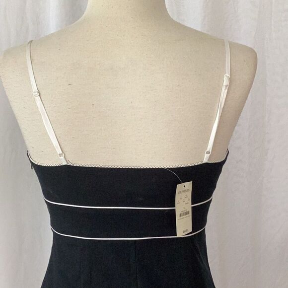NWT Express Little Black Dress Women’s 8 White Satin Bow Straps Lined - Picture 6 of 10